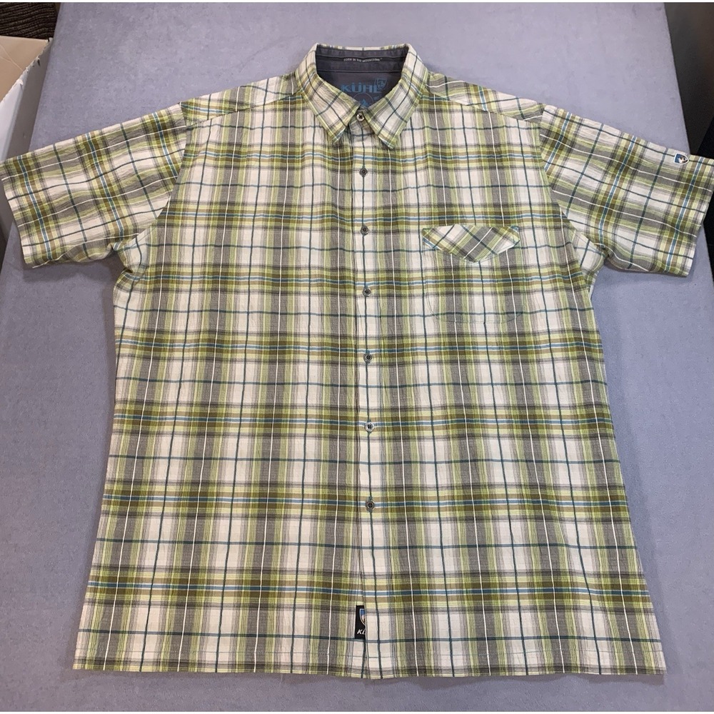 Kuhl Response Men's Shortsleeve Shirt Green plaid XL Quick-dry Lightweight